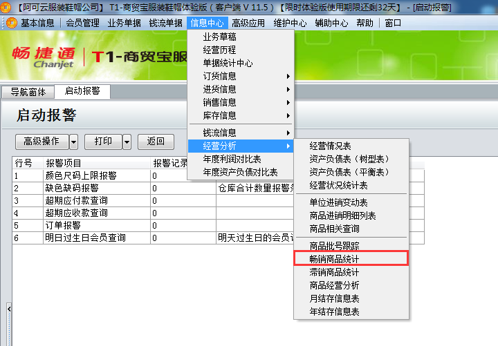 用友t1商貿(mào)寶服裝鞋帽版11.5如何查詢當(dāng)前暢銷的商品？