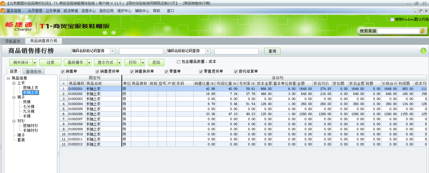 用友t1商貿(mào)寶服裝鞋帽版11.5如何查詢各種商品的銷售情況？